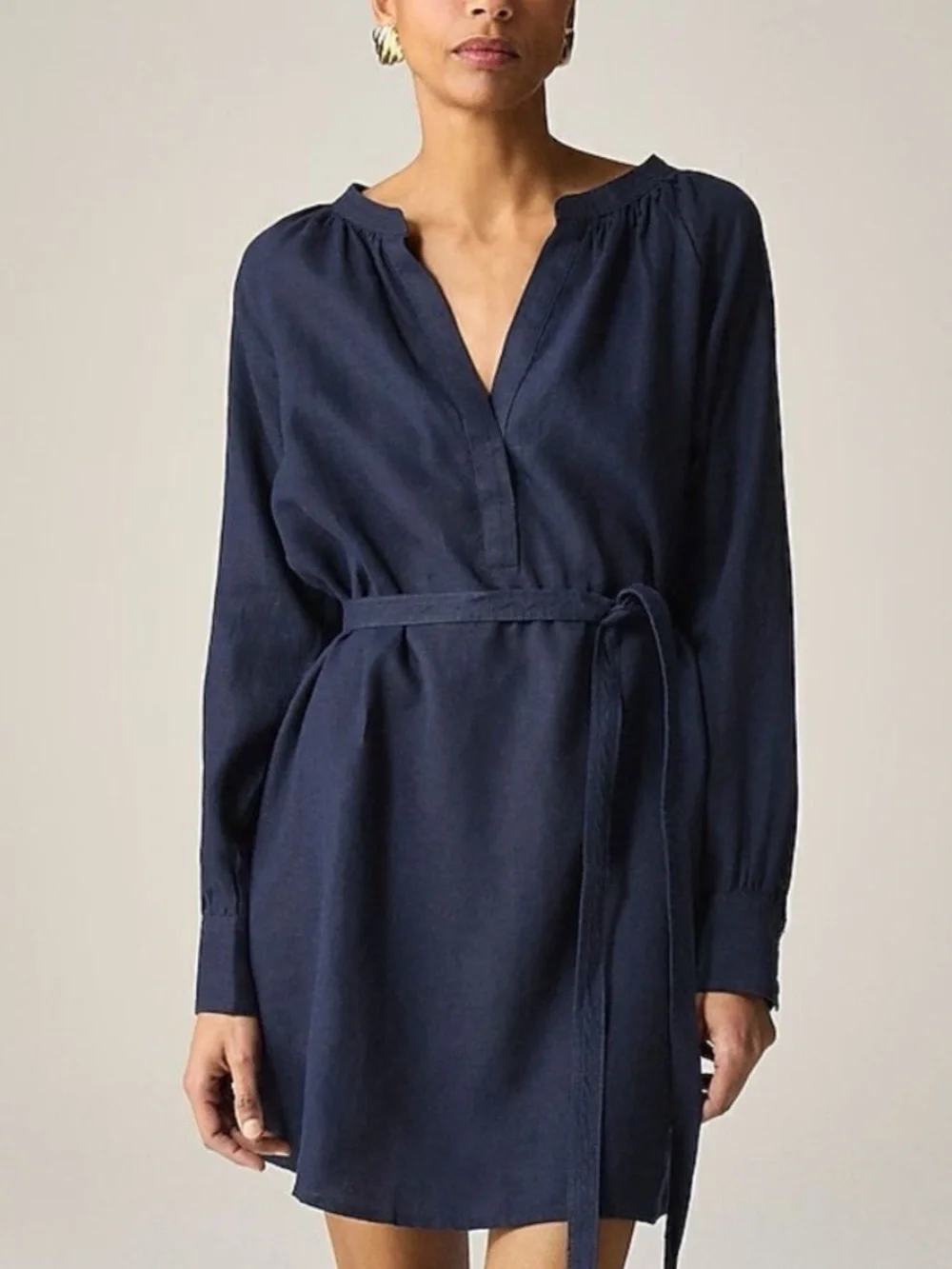 J.Crew Long-Sleeve Navy Linen Shift Dress XS